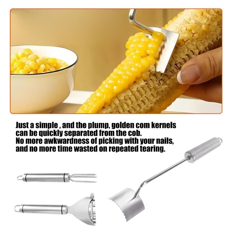 Steel Corn Peeler Sheller with Fork for Fast Corn Stripping Comfort Handle and Easy Cleaning Design Kitchen Gadget