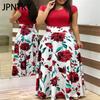 JPNTKY Floral Print Patchwork Short Sleeve Bohemian Dress Women Summer O-Neck Big Swing Long Dresses