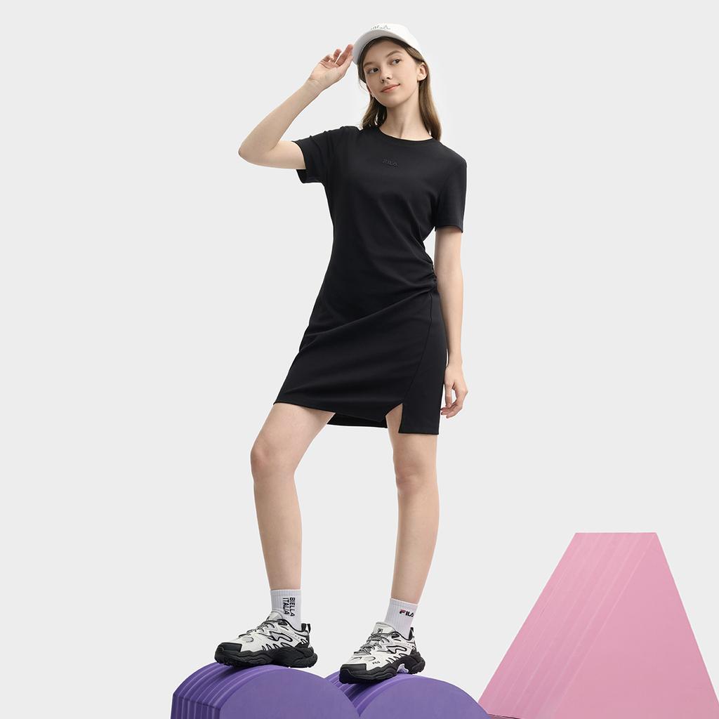 New FILA ORIGINALE Short Sleeved Dress Women's Jet Black F51W529313F-BK