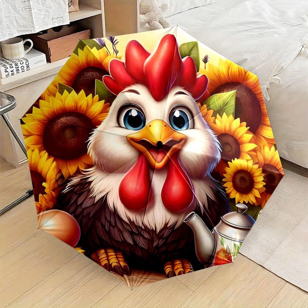 

Folding umbrella Cheerful rooster with vibrant sunflowers in a rural backdrop. Creative portable folding umbrella for Christma (as the picture,Iron&8K)