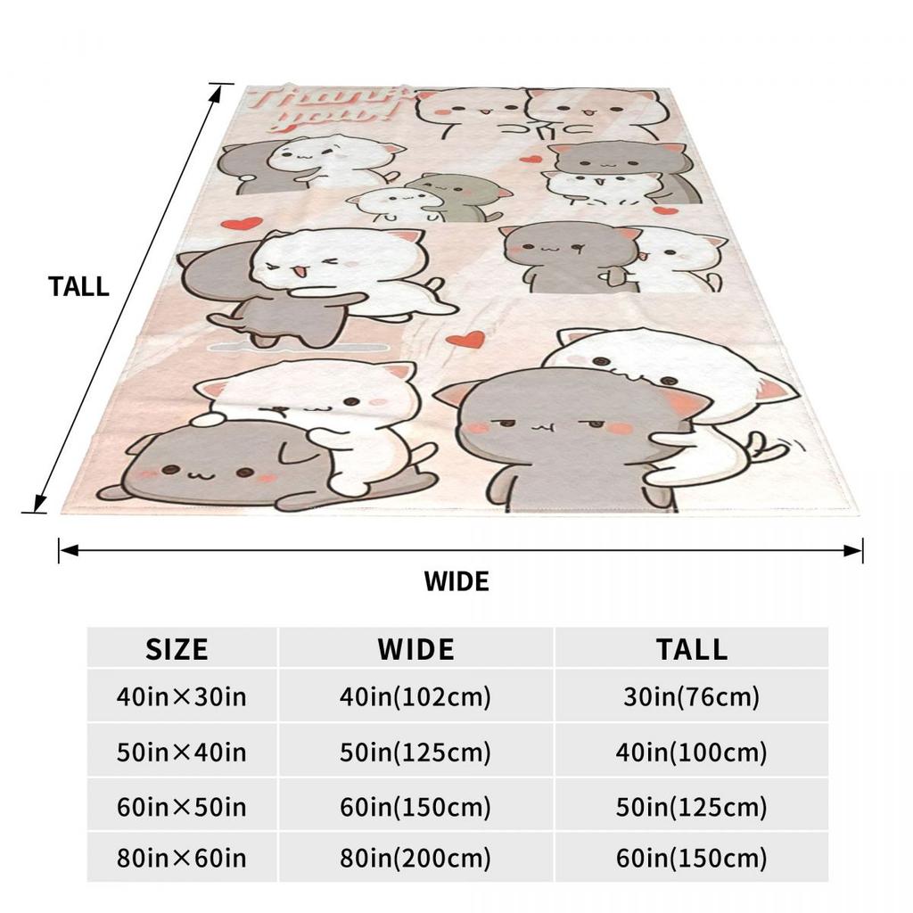 Kawaii Peach And Goma Collage Cartoon Blankets Velvet Decor Mocha Mochi Cat Soft Throw Blanket for Bed Bedroom Plush Thin Quilt