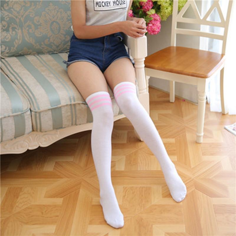 Süße Overknee-Socken Schwarz Lolita Gestreifte Socken Sexy Oberschenkel Hohe Röhre Nylon Lange Strümpfe Damen Lustige Weihnachtsgeschenke One Size beige