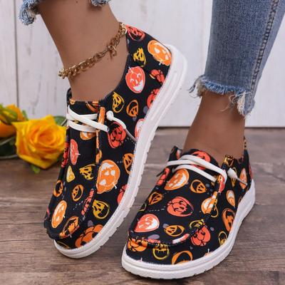 Fashion Colorful Pumpkin Print Casual Sneakers for Women Soft Bottom Lightweight Slip On Loafers Woman Comfortable Non Slip Flat Shoes