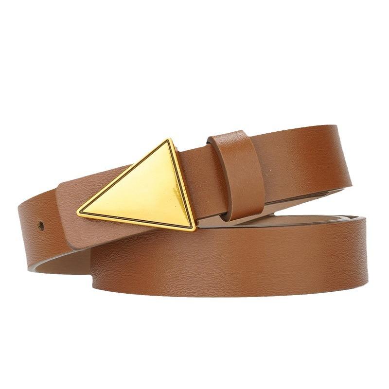New Women's Genuine Leather Cowhide Slim Korean Style Trousers Belt Triangle Creative Design Smooth Plate Buckle Trousers Belt