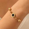 Gold Plated Roman Numeral Bead Bracelet, Dainty Adjustable Cable Chain with Black Onyx Charm for Women, Elegant Daily Jewelry