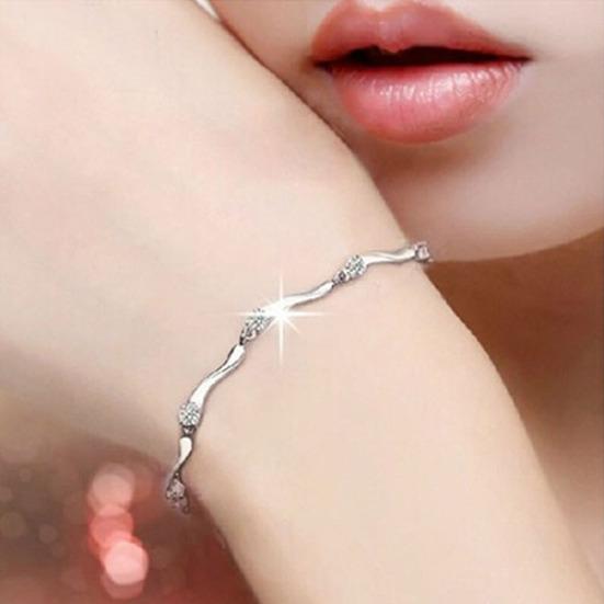 Women Faux Silver Crystal Bamboo Chain Bracelet Fashion Jewelry