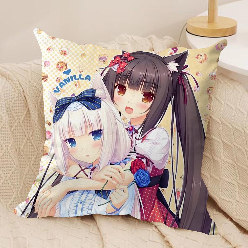 NNekopara Anime Cushion Cover Soft Plush Throw Pillow Cover DoubleSided Decorative Cushion Case Sofa Bedroom Home Decor