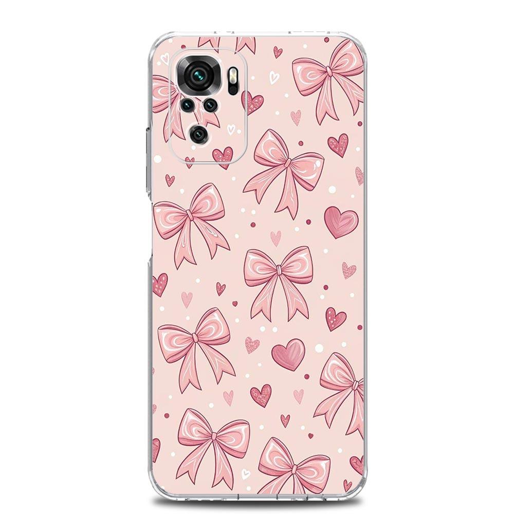 Phone Case For Xiaomi Redmi Note 15 14 13 12 4G 10 11 Pro Plus 5G 14C 13C 12C 10C Clear Soft TPU Cover Cute Pink Heart Bow