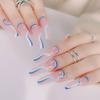 Nail Art European And American Blue Striped Coffin Nail, Long Ballet Nail, Fake Nail Finished 24 Pieces