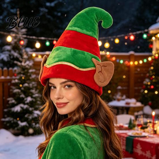 Warm Winter Hats for Family Gatherings Christmas Elf Hat Soft Flannel Santa Cap with Pom Bell Decorative Bells Adults Kids Stretchy Holiday