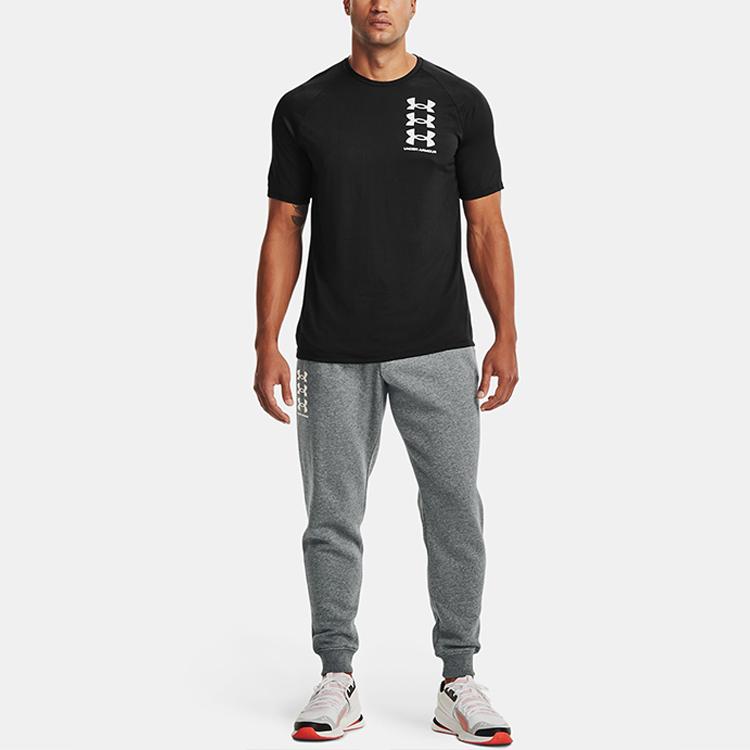 Under Armour Logo Print Round Neck Fitness T-Shirt Men Tops Black 1361504-001