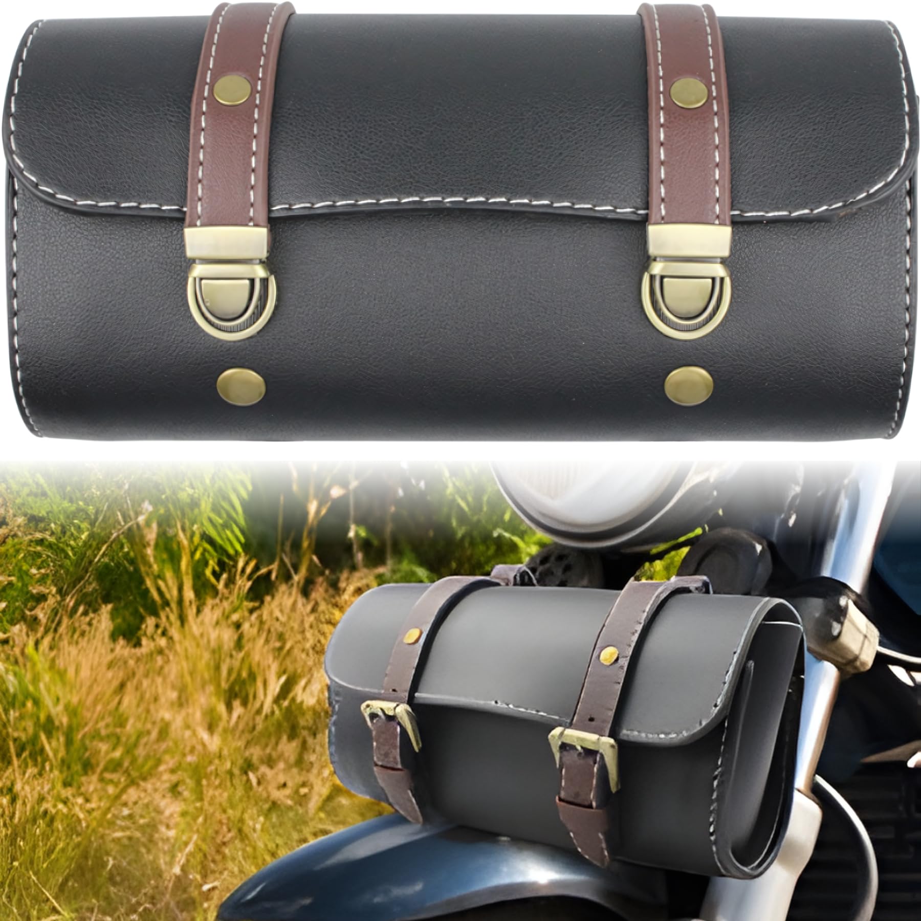 

Mellbo Bike Side Bag, Waterproof PU Leather, for Bicycles, Motorcycles, and Cars, Small Motorcycle Front Bag, Black