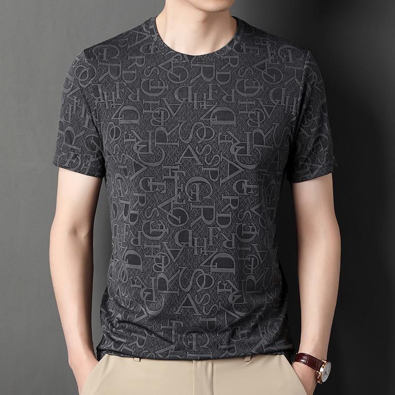 Men'S Short-Sleeved T-Shirt Ice Silk Quick-Drying Cool Light Short-Sleeved Printed T-Shirt Crew Neck Half-Sleeved Top T-Shirt Bottoming Shirt