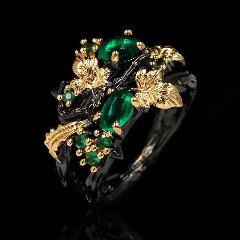 Retro Two-Tone Leaf and Fruit Ring - European & American Inspired Dark Luxury Jewelry