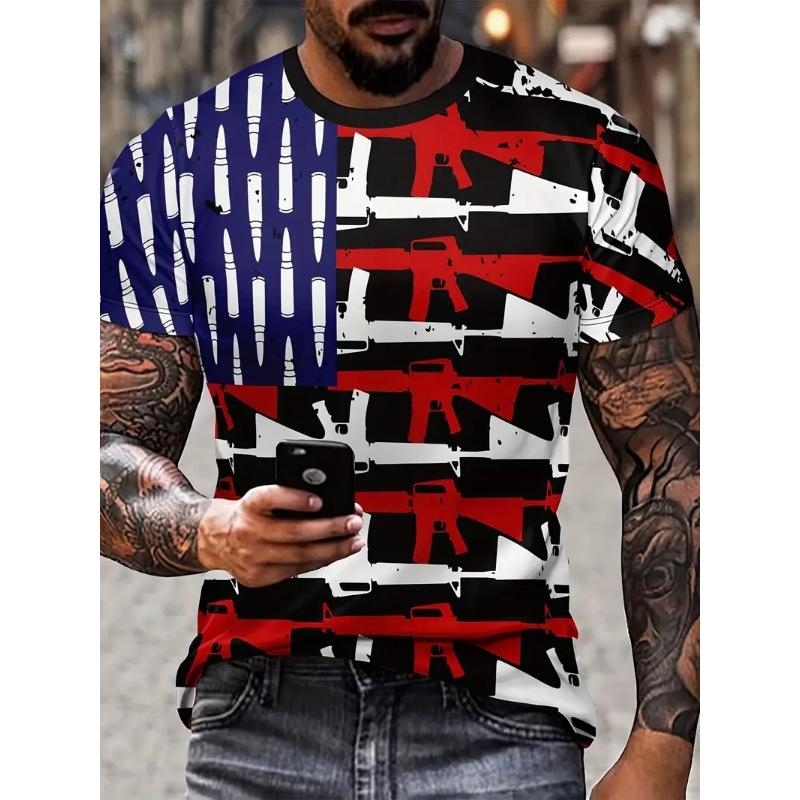 European and American Cross-border Amazon's New Summer Casual Men's Clothing 3D Digital Printing Five-pointed Star Quick-drying T-shirt