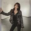 Fashionable Short Coat for Women  Elegant Black Plaid Blazer