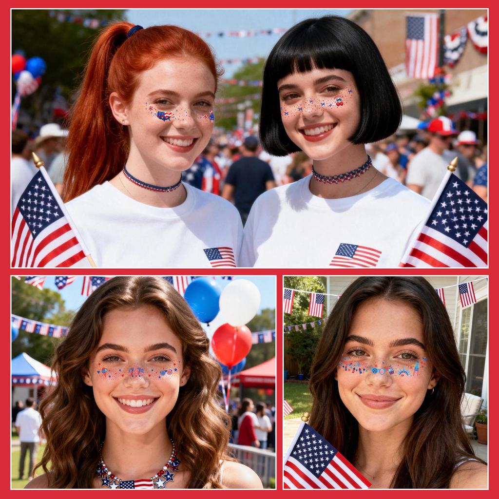 Independence Day Freckles Blush Face Sticker Flag Party Decoration Celebration Flag Tattoo Sticker