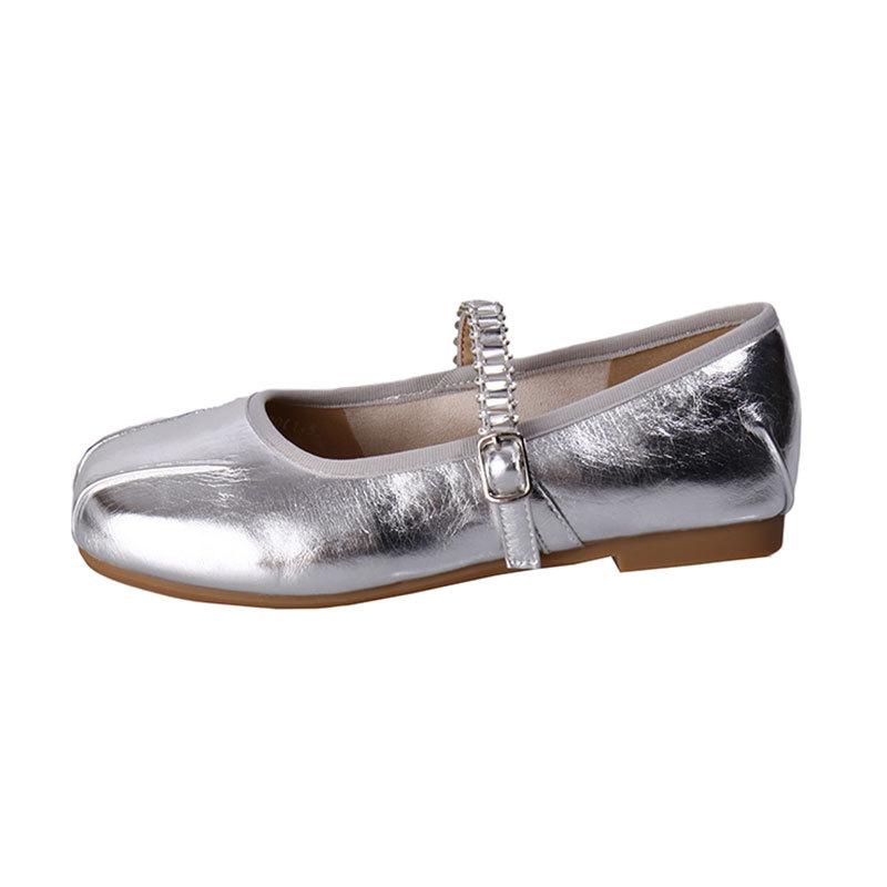 French Great-looking Flat-soled Silver Single Shoes Women's New Summer Skirt Mary Jane Shoes Ballet Evening Shoes