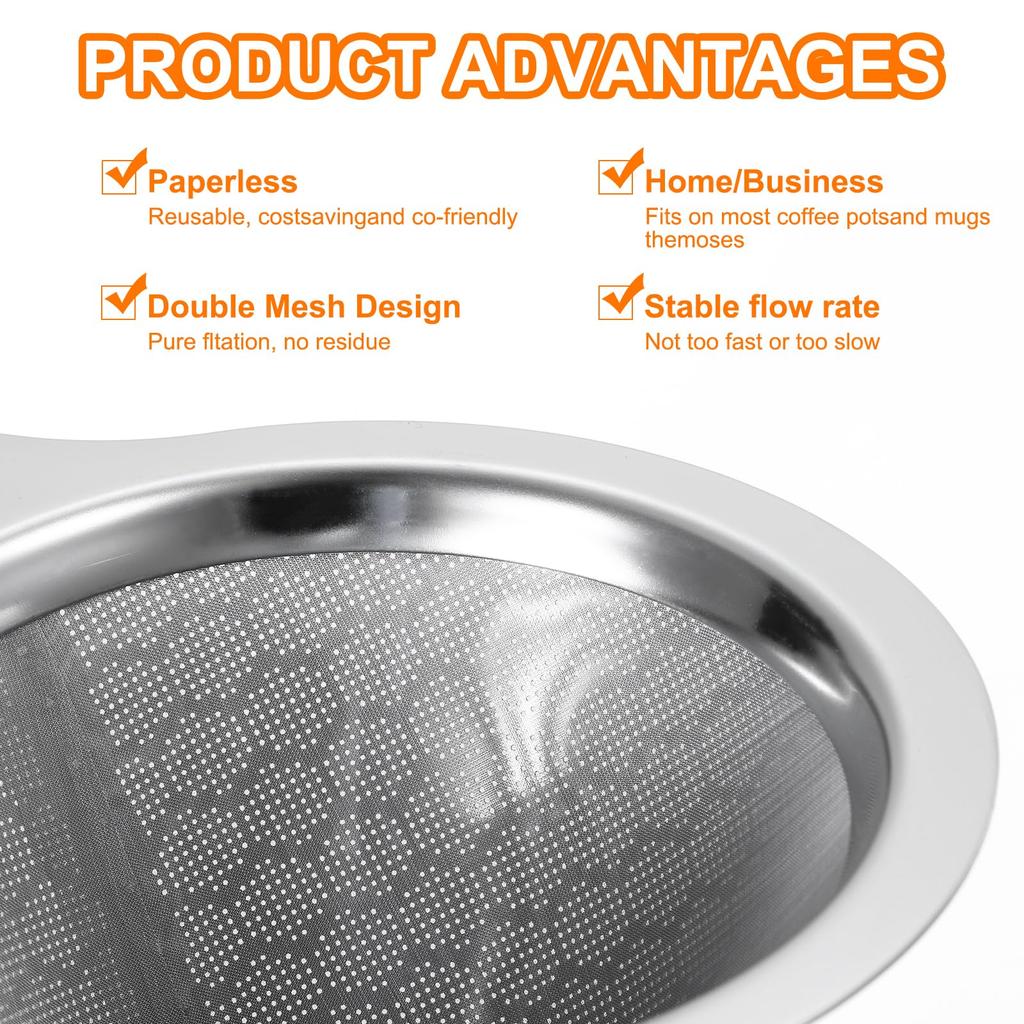 Uxcell Pour-Over Coffee Dripper, 600 Mesh, 124mm Diameter Cone, Reusable Stainless Steel Coffee Filter Maker, 3-4 Cups