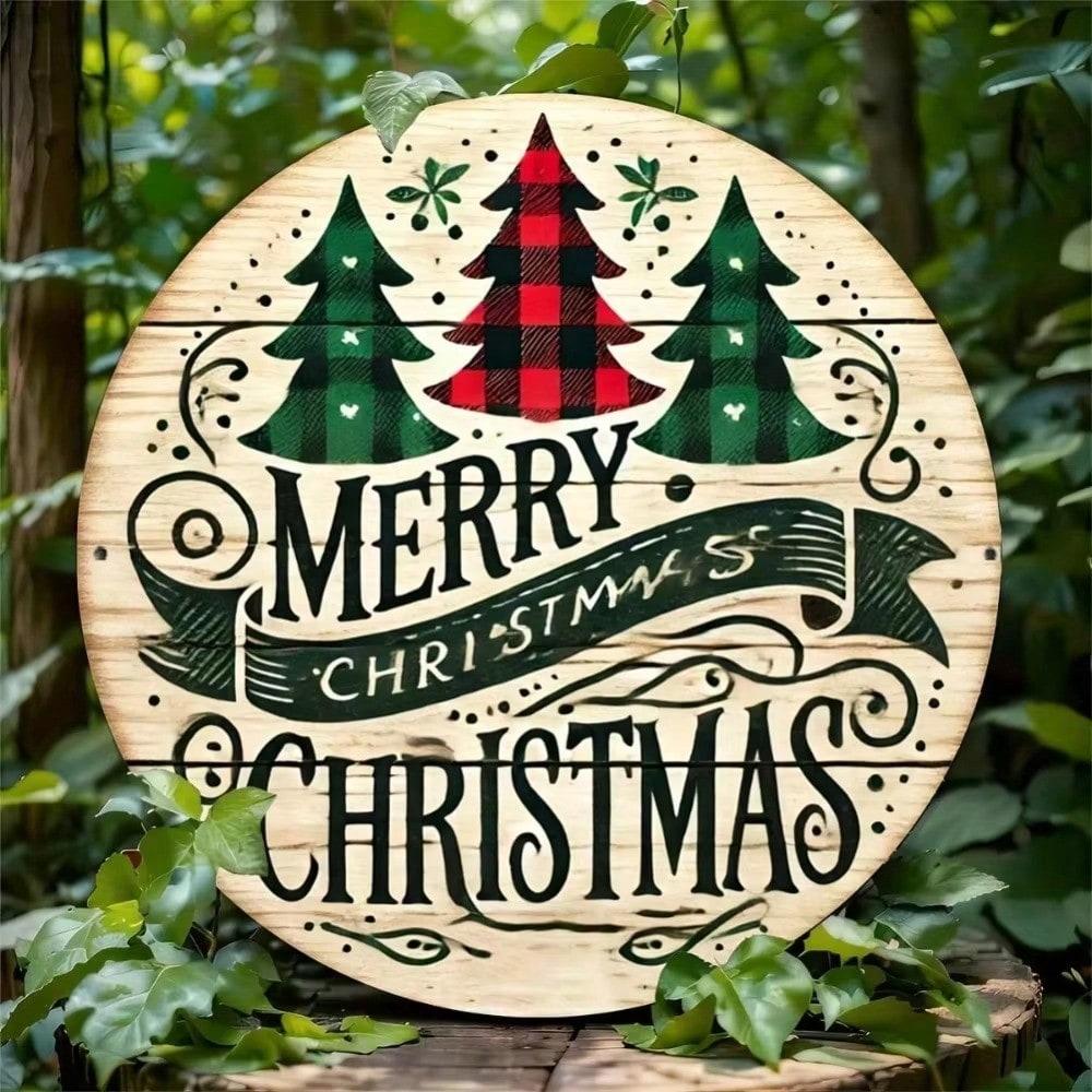 Vintage Merry Christmas Metal Wall Art Sign Durable Aluminum Home Decor Trees Rustic Holiday Hanging Plaque Fireplace
