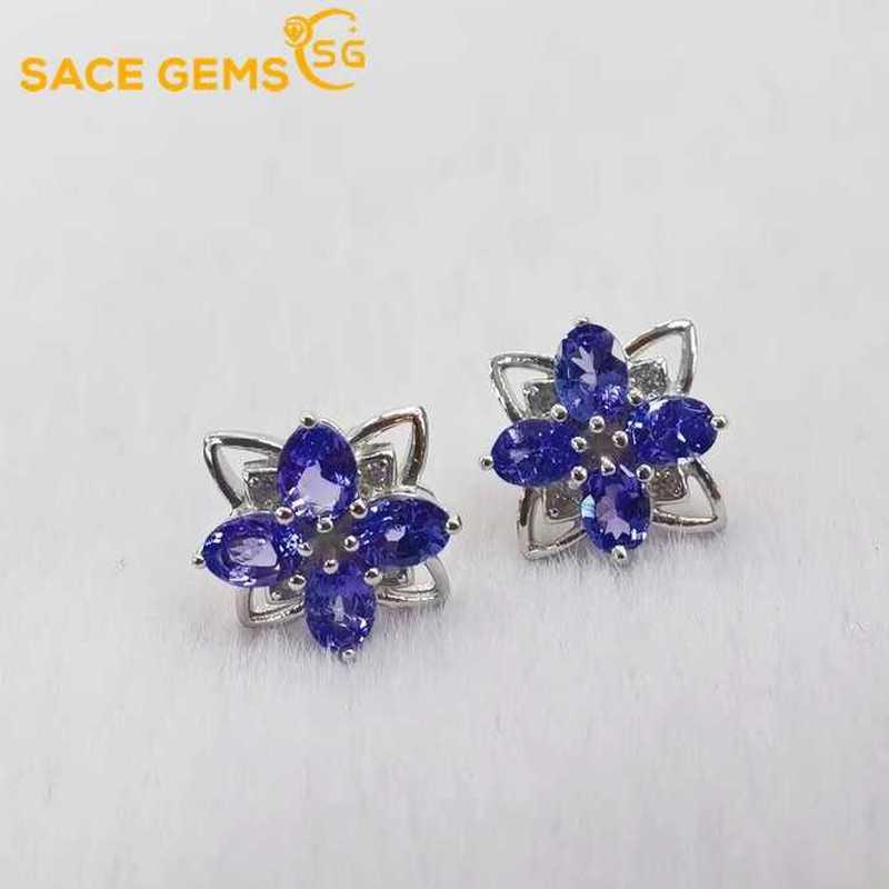 Sace Gems Earrings for Women 100% 925 Sterling Silver Tanzanite Stud Earrings Wedding Party Jewelry Gift