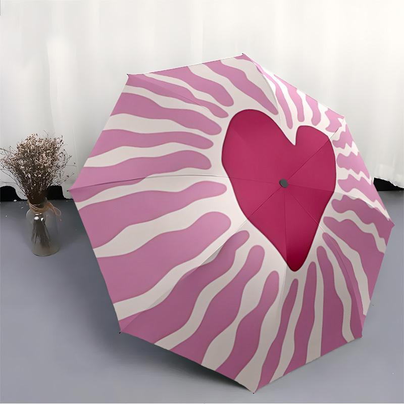 1pc Heart Print Folding Umbrella , 8 Ribs Casual Durable Lightweight Portable Travelling Umbrella For Men & Women yy250728095