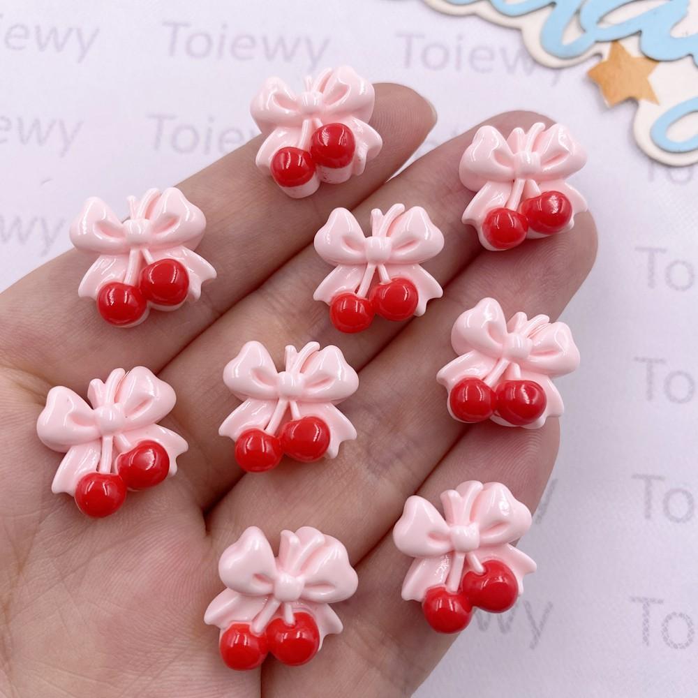 24pcs Colorful Kawaii Cartoon Bowknort Red Cherry Flat Back Stone DIY Wedding Bow Jewelry Applique Home Decor Crafts Accessories