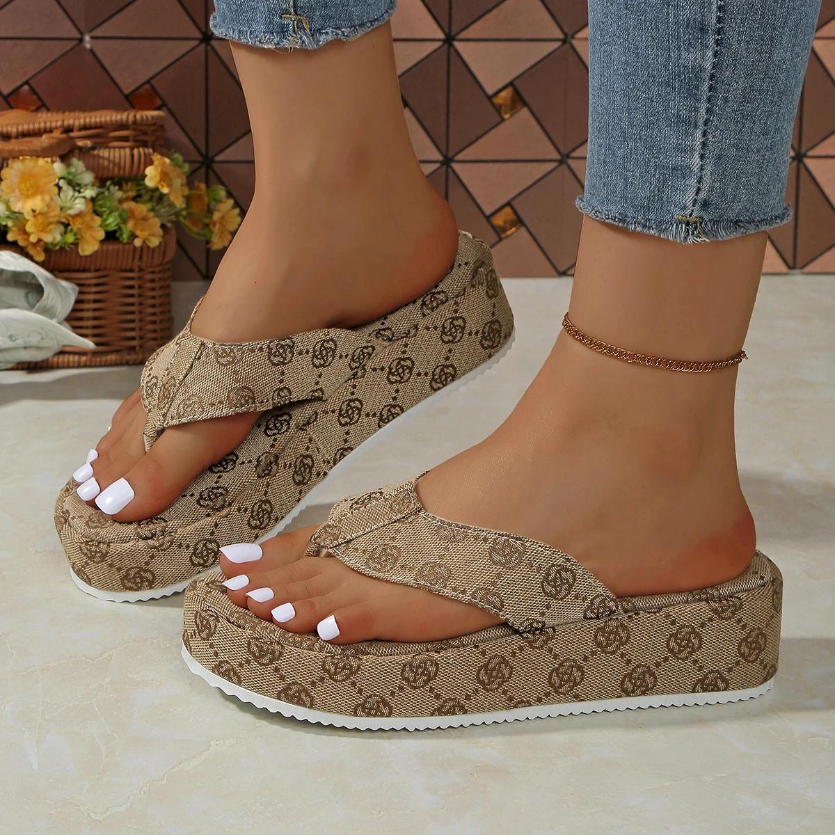 

Fashion 2025 New Women Slippers Party Party Women Beach Shoes Thick Sole Solid Color Slippers Fashion Platform SandalsSlides Women 36 хаки