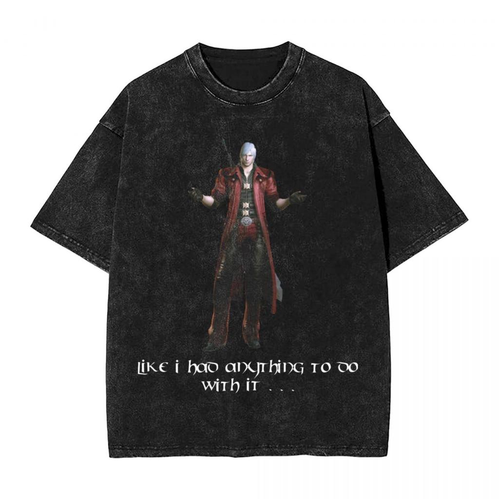 Devil May Cry T Shirt Washed Oversized Streetwear Hip Hop Vintage TShirts for Men Women Clothing Short Sleeve Cotton Tee Shirt