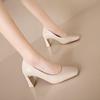 French Square Head Single Shoes Women's 2025 High Heels Women's Thick Heel Professional Work Shoes Etiquette Black Work Leather Shoes