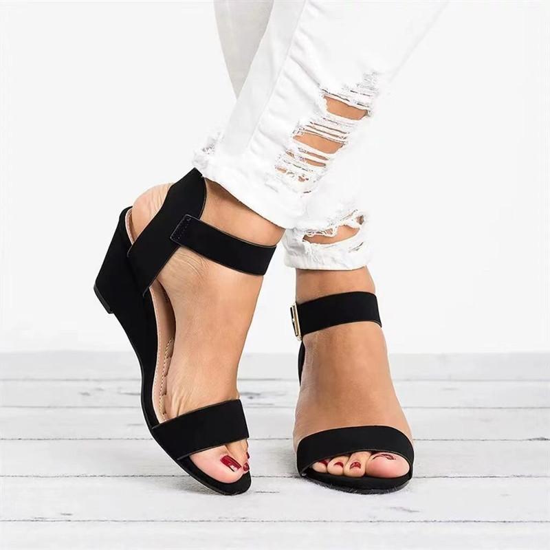 Spring and Summer Footwear Plus Size Fishmouth High-heeled Platform Sandals Wedge Buckle Women's Shoes