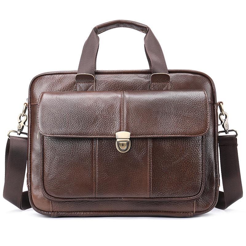 New Men's Briefcase Casual Vintage Genuine Leather Handbag Large-Capacity Business Laptop Bag Crossbody Bag