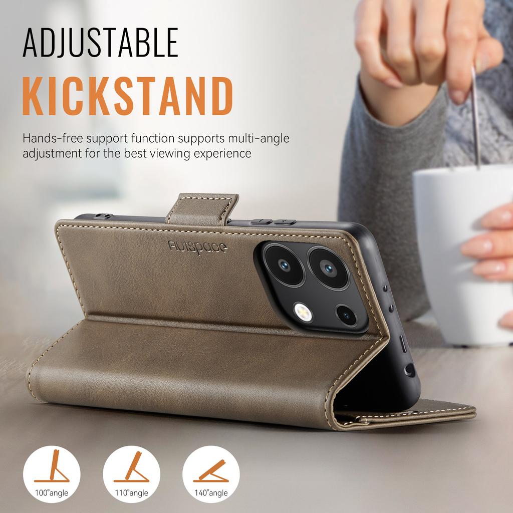 For Xiaomi Redmi Note 13 (5G)/ Redmi Note 13 4G Wallet Case with Card Slots & Kickstand, 360° Protection Leather Case