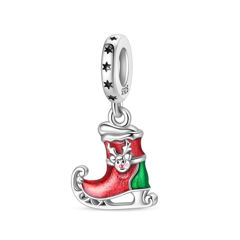 Stering Copper Christmas Charms Santa Claus Moose Boots Bell Winter Bead Pendant Fit Original Bracelet Diy For Women Jewelry