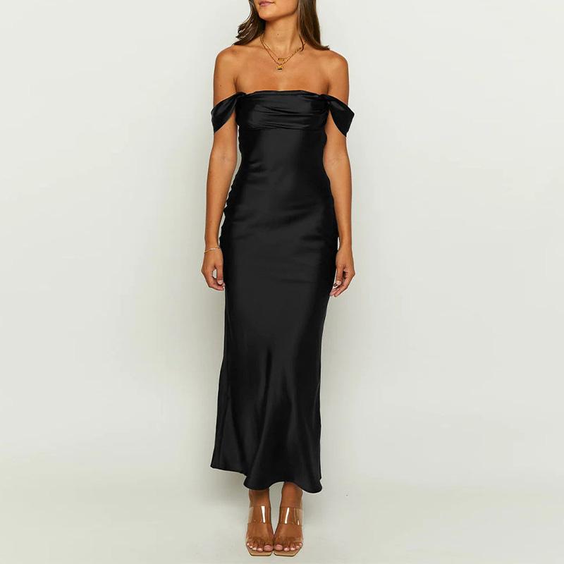 

Вечірня сукня, жіноча атласна темпераментна елегантна спідниця з відкритими плечима, плаття нареченої XL чорний