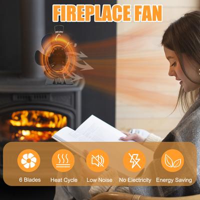 Wood Stove Fan Heat Powered Non Electric Lotus Shaped Silent Operation 6 Blade Fireplace Fan with Bracket for Wood
