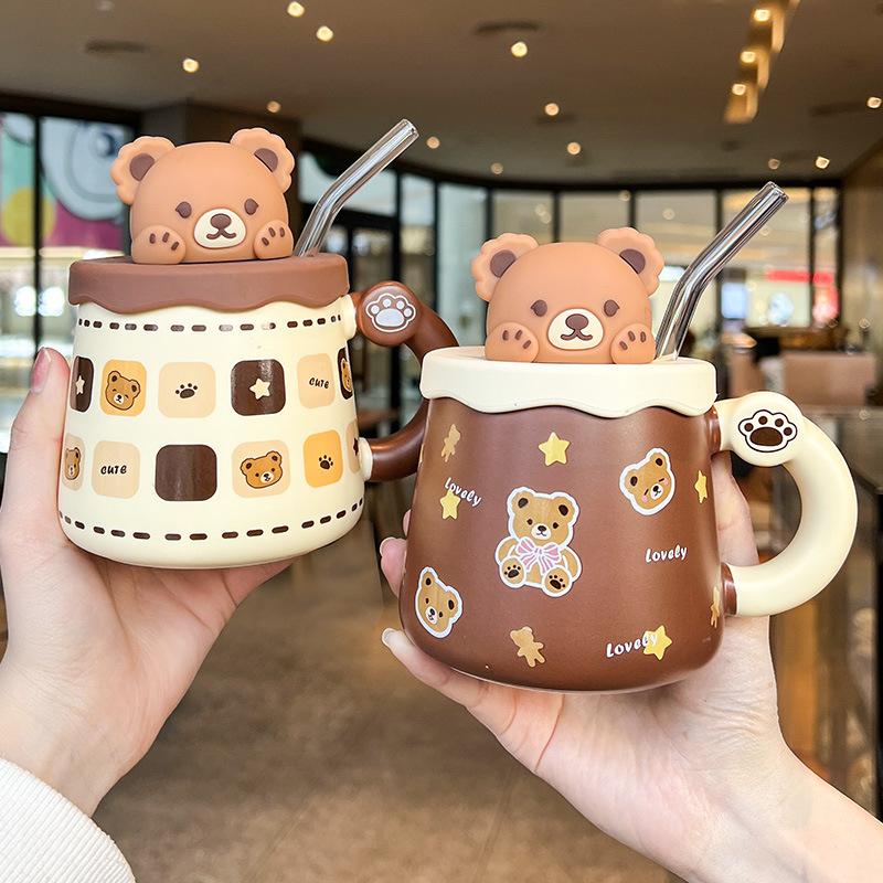 Ceramic Cup Souvenir Mug with Lid Spoon Creative Cute High Value Couple Coffee Water Cup