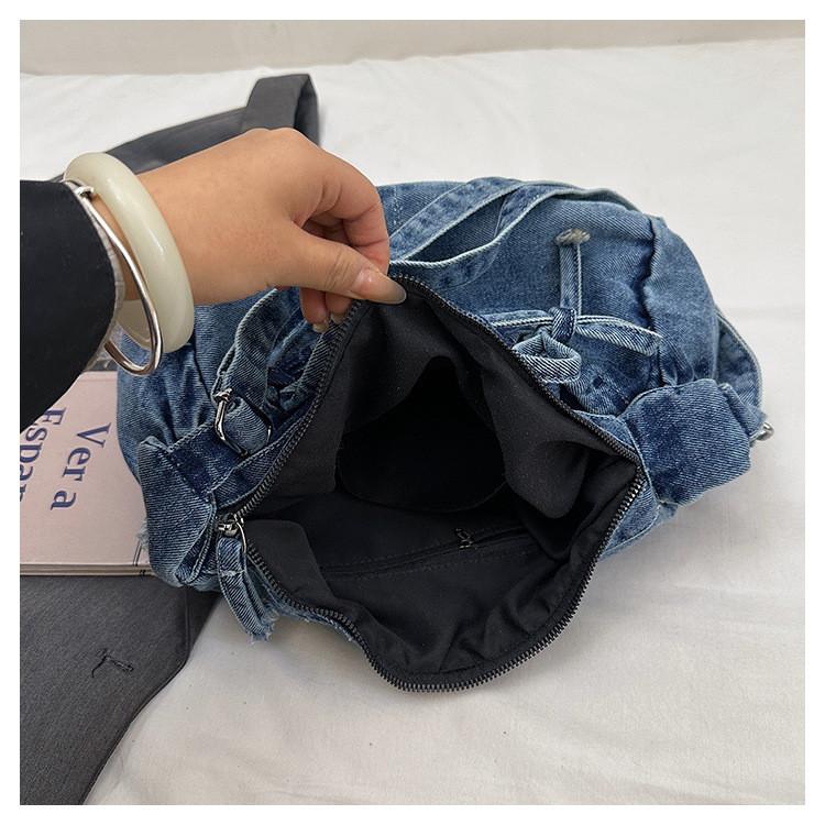 IELGY Retro All-Match One-Shoulder Messenger Washed Denim Bag Casual Bucket Bag Fresh