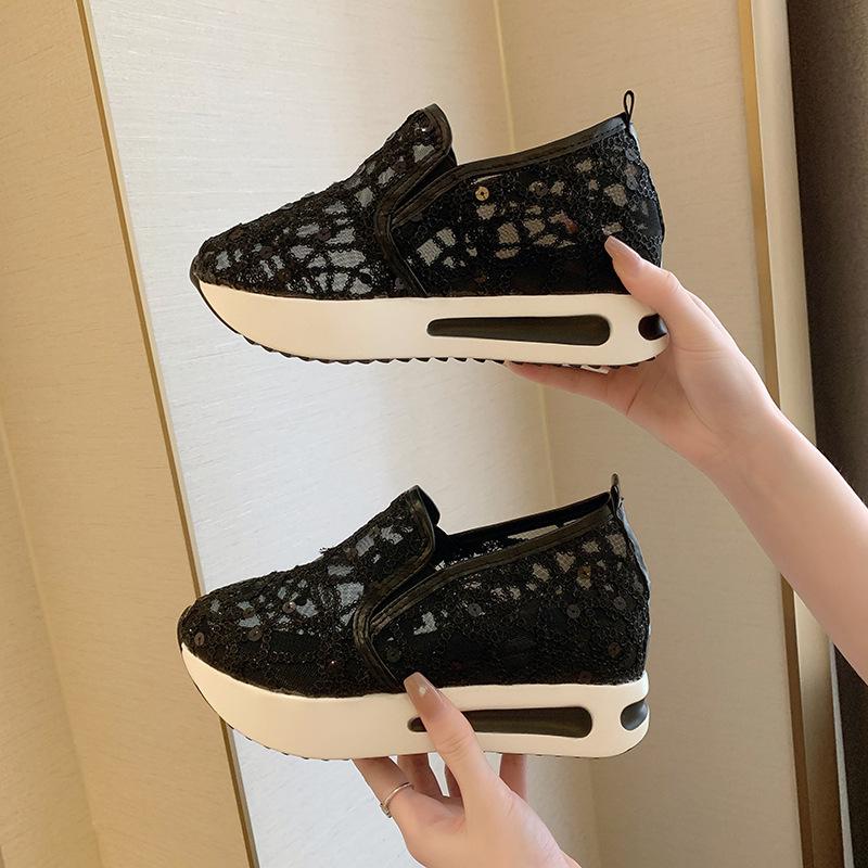 Mesh breathable casual shoes summer new inner height increase student shoes lazy mesh platform shoes