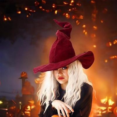 Twisted Wizard Hat Halloween Costume Accessory Pointed Witch Hat Tall Curved Brim Magical Party Decoration