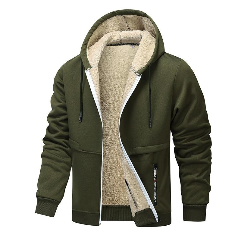 Men S European Size Thick Fleece Hooded Jacket Work Coat