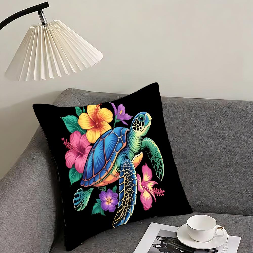 Hawaiian turtle Cushion Cover Pillowcase Ultra Soft Skin Friendly Fabric Cloud Like Comfort Concealed Zipper
