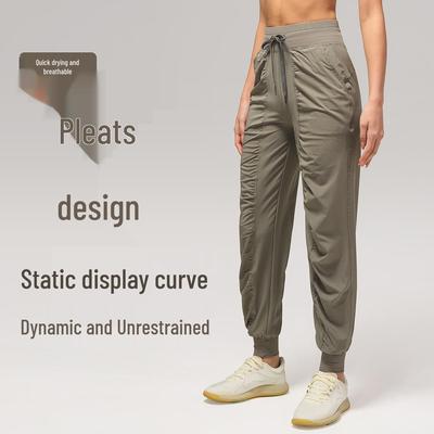 Women's Quick-Dry Pleated Yoga Joggers - Loose, Breathable, Nine-Point, Cuffed Sweatpants with Pockets