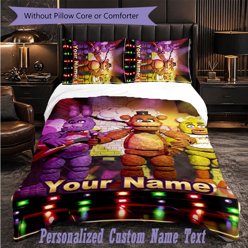 Personalized 3Pcs Bedding SetFive Nights At Freddy’s Custom Text Duvet Cover Pillowcase Set Bedroom Gift