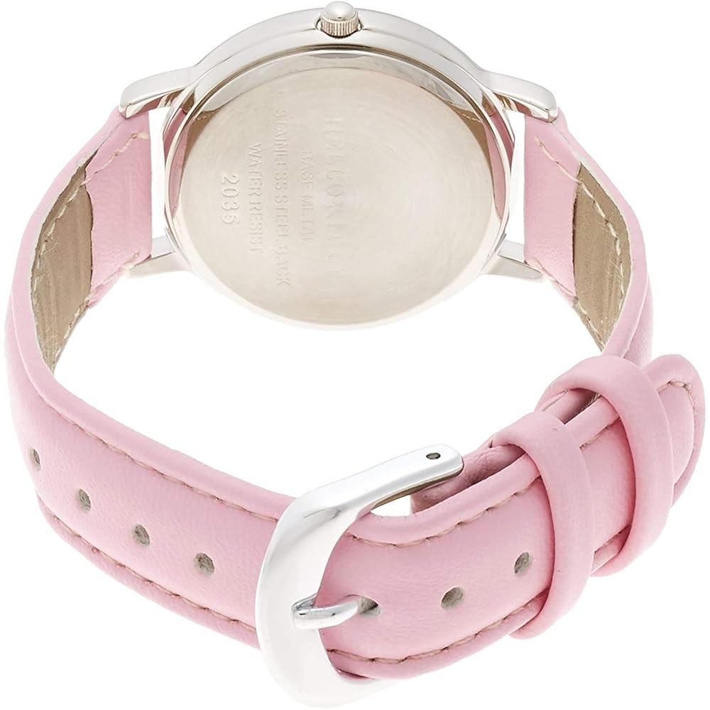 Q&Q Hello Kitty Solar Powered Watch Round Case Cute Design for Kids Faux Leather Strap