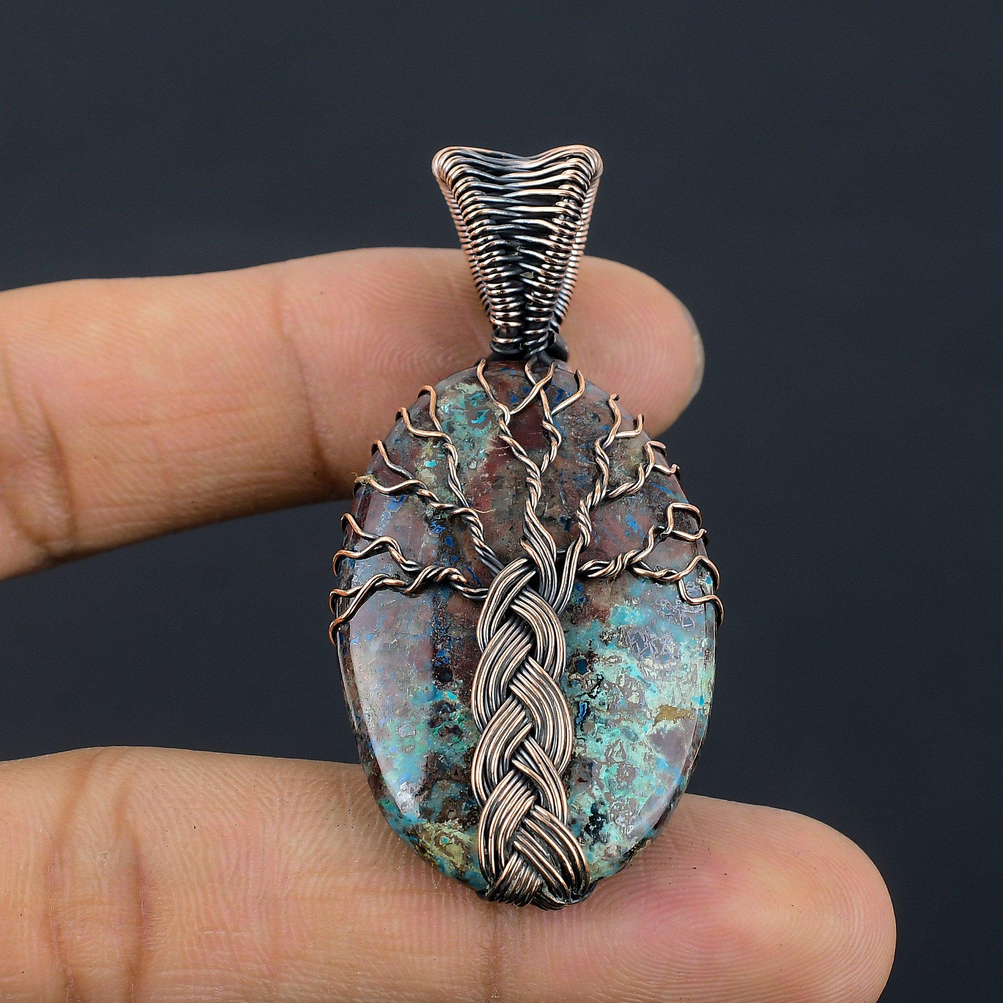 

Blue Azurite Jewelry, 999 Copper Wire Wrapped Pendant Handmade Gemstone Jewelry, Gifts For Wife Brand New Pendant 2.55 Inches