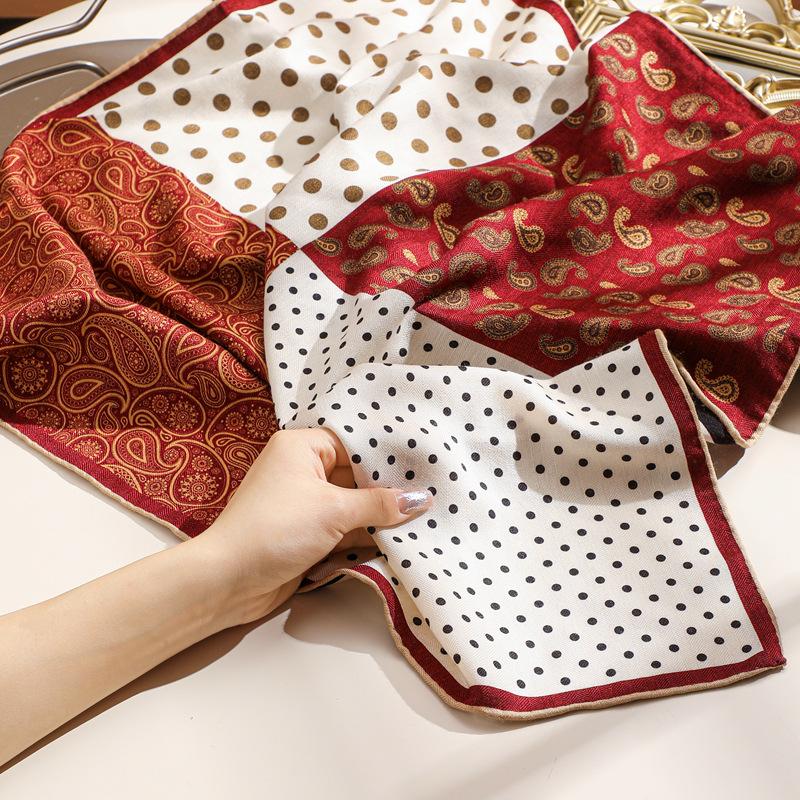

Spring and Autumn herringbone pattern polka dot double-sided printed silk scarf women s high-end silk wool shawl fashion versatile scarf 70cm