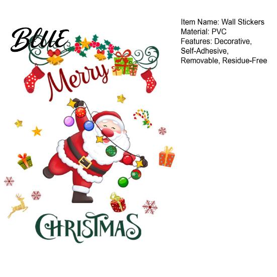 Holiday Shop Window Displays Christmas Santa Claus and Colorful Lights Wall Stickers Removable PVC Decal Peel Easy Stickers Stick Art Decor for Home