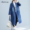 Korean Style Spring Autumn Women Oversized Trench Coat Turn-Down Collar Blue Black Denim Baggy Blouse Plus Size Casual Loose Ladies' Long Outerwear