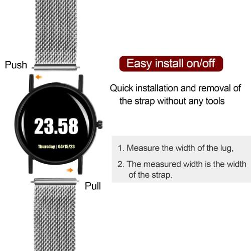 uxcell 24mm Wide 1.8mm Thick Stainless Steel Mesh Watch Band, Quick Release Metal Watch Strap, Adjustable Folding Cresp Replacement Band for Men and W